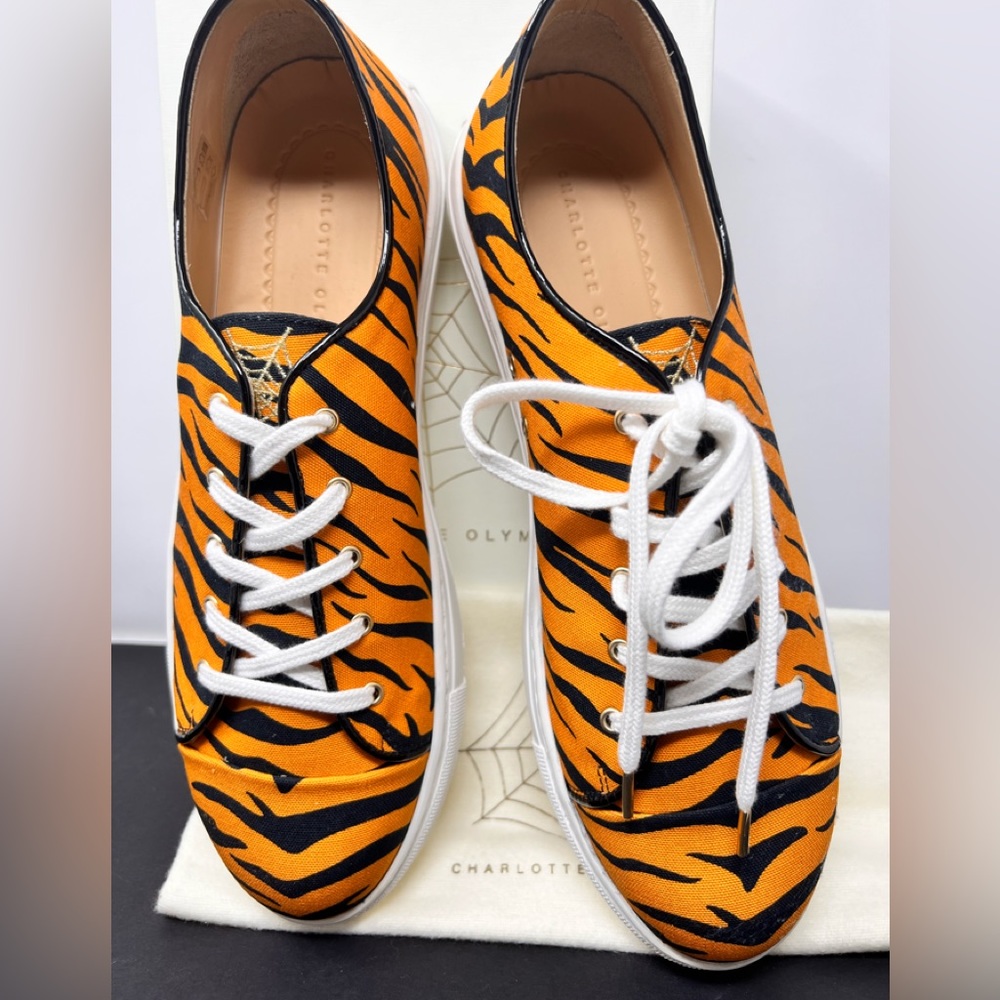 Charlotte Olympia Vibrant Orange Tiger Striped Sneakers